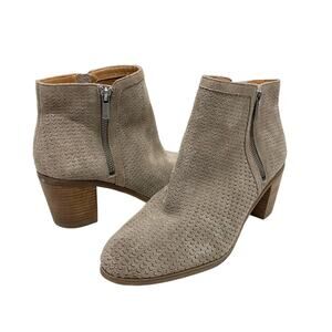 Lucky Brand | Pecori Taupe Suede Leather Perforated Booties Ankle Boots
